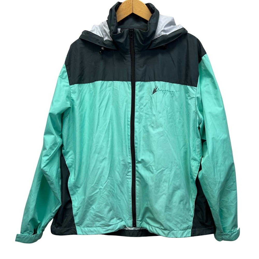 Frogg‎ Toggs Womens River Toadz Rain Jacket L/XL Roll Up Hood Mint Green Gray